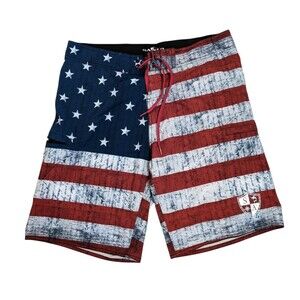 SACO  Board Shorts Men American Flag Zipper pockets stretch Size 34